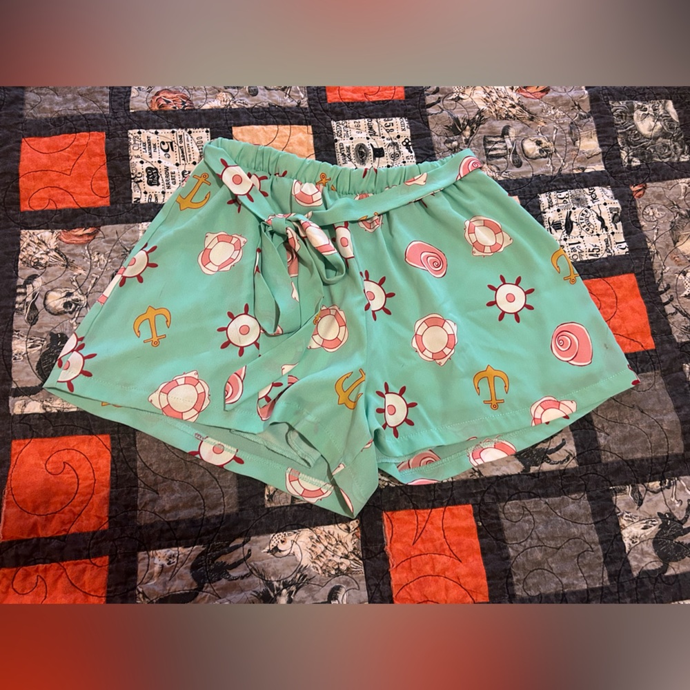 Peach Love California Sea Green Nautical Print Shorts